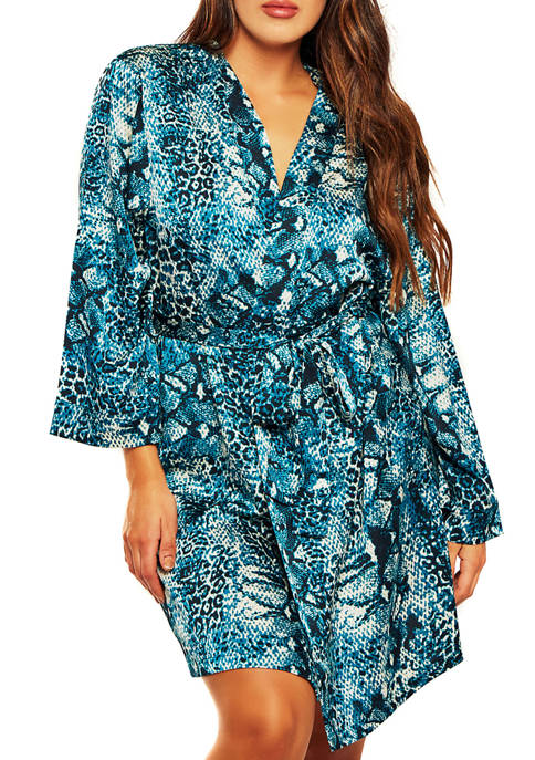iCollection Plus Size Jada Leopard Satin Robe