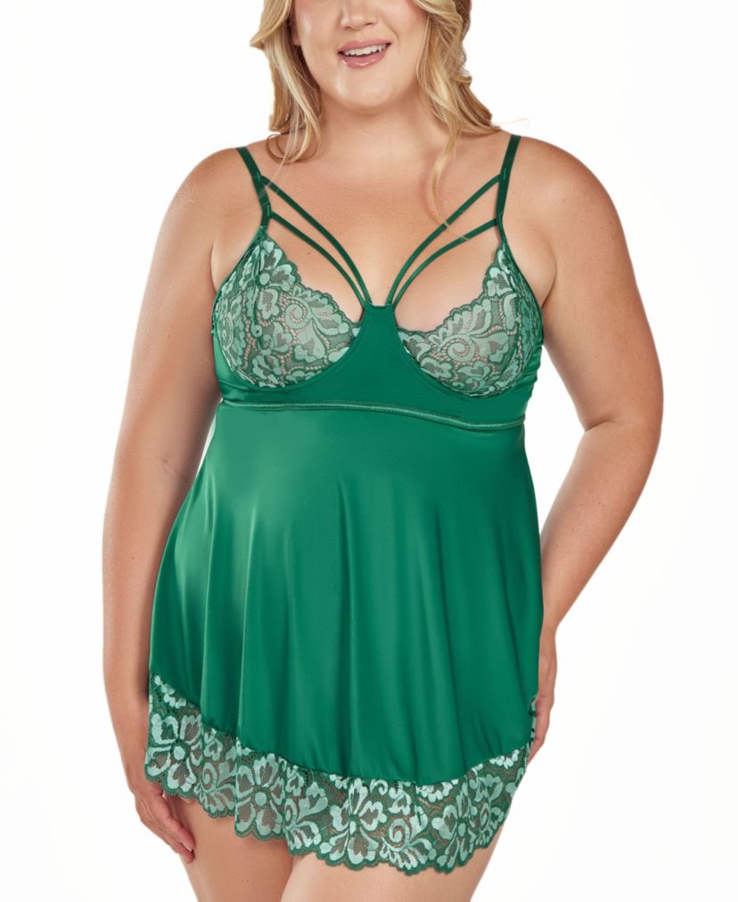 iCollection Womans Plus Size 2 pc Underewire Babydoll and Thong Set