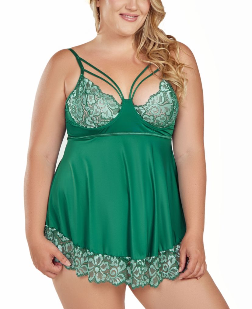 iCollection Womans Plus Size 2 pc Underewire Babydoll and Thong Set