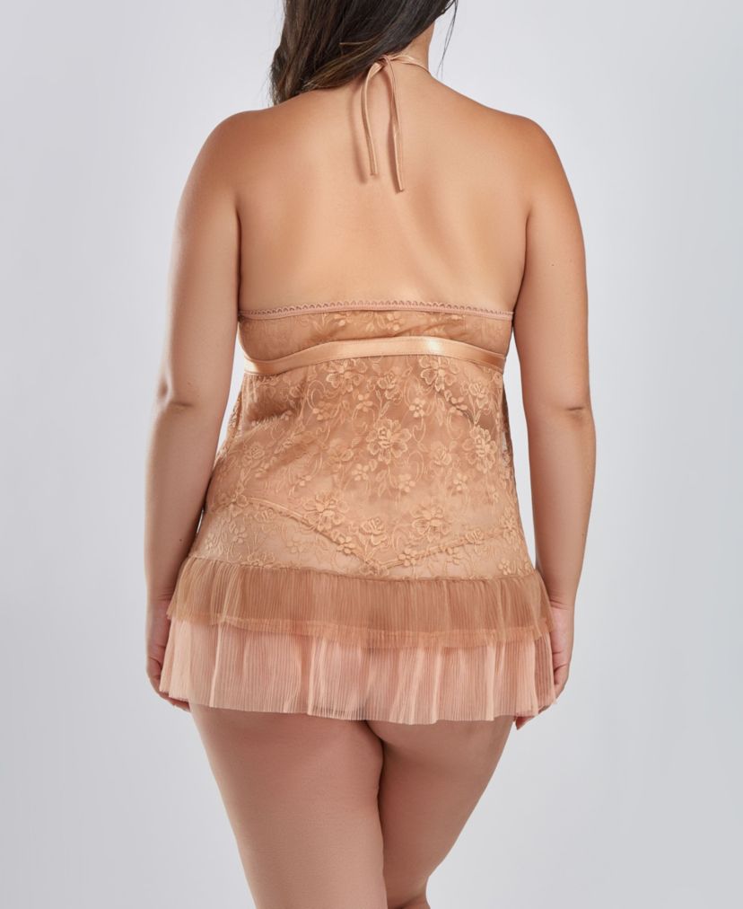 Wyndell Plus Size Haltered Lace & Pleat Tier Skirt Bbdoll