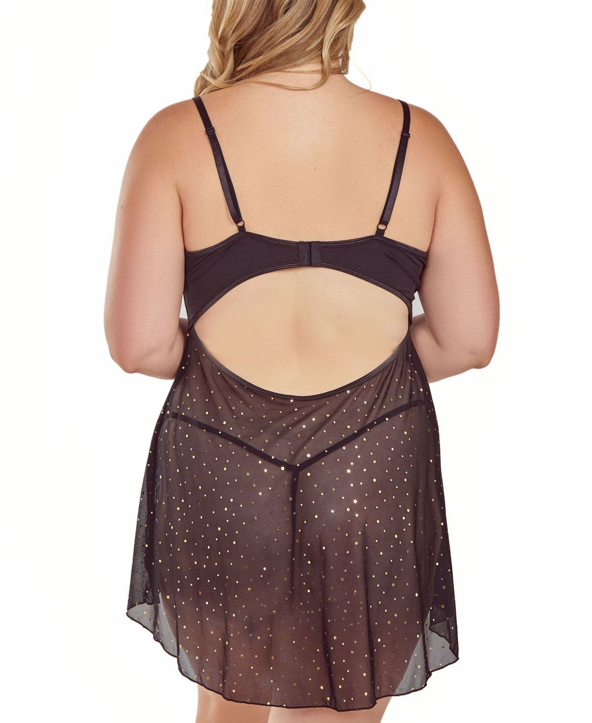Plus Size Womens 2PC Glitter and Lace underwire Cup Babydoll and Panty Lingerie Set