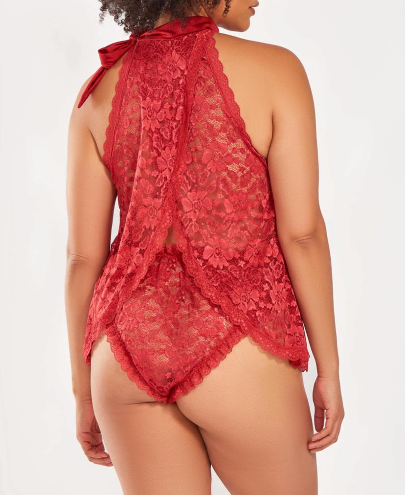iCollection Womans Plus Size 2 PC Lace Halter Babydoll and Ruffel Panty Set