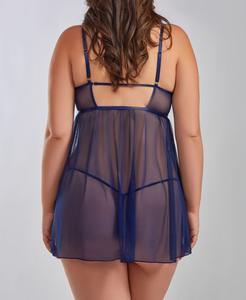 Dalton Plus Size Underwire Soft Lace and Mesh Babydoll Lingerie Set