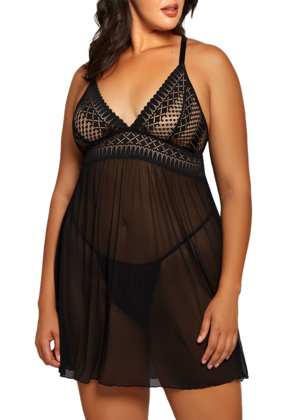 Plus Size Soft Cup Lace Babydoll Lingerie Set