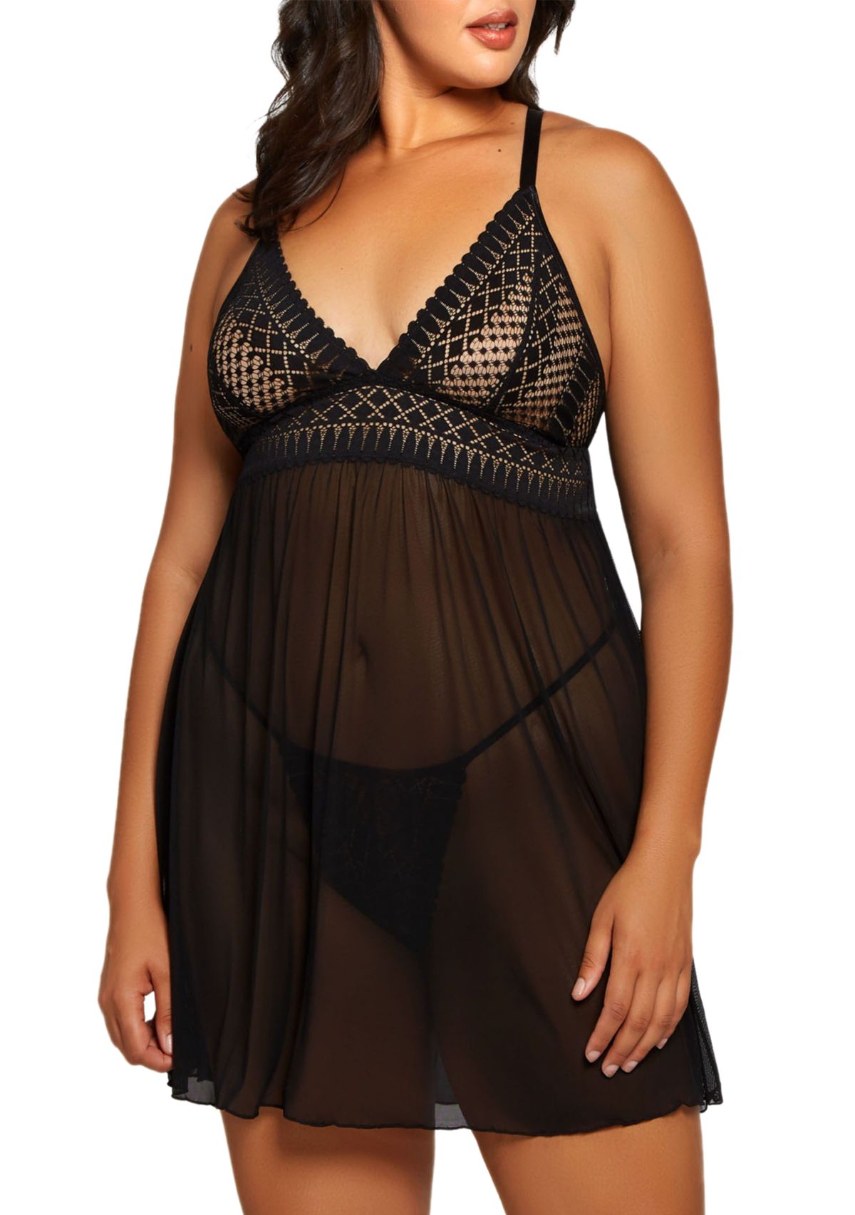 Daryl All Stretch Lace Babydoll Set-Non Support Light and Sheer