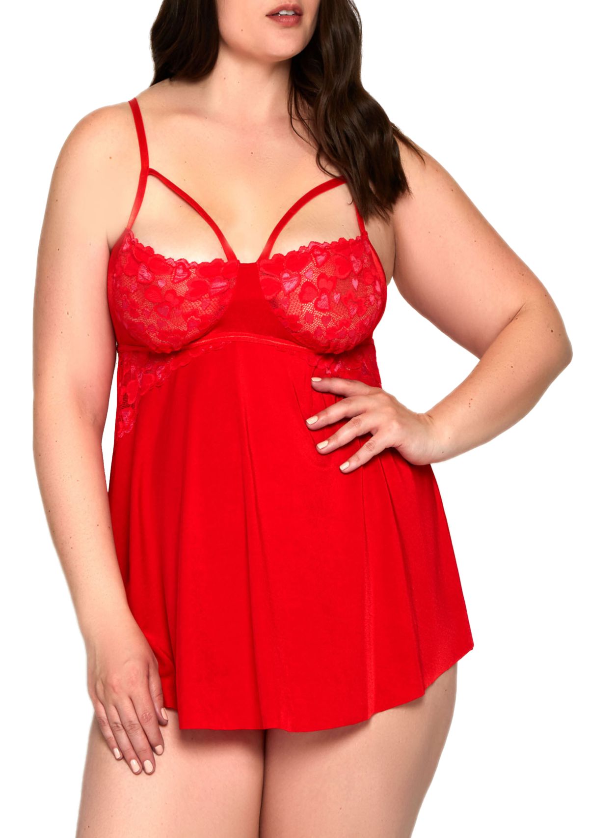 Plus Size Heart Lace & Micro Babydoll