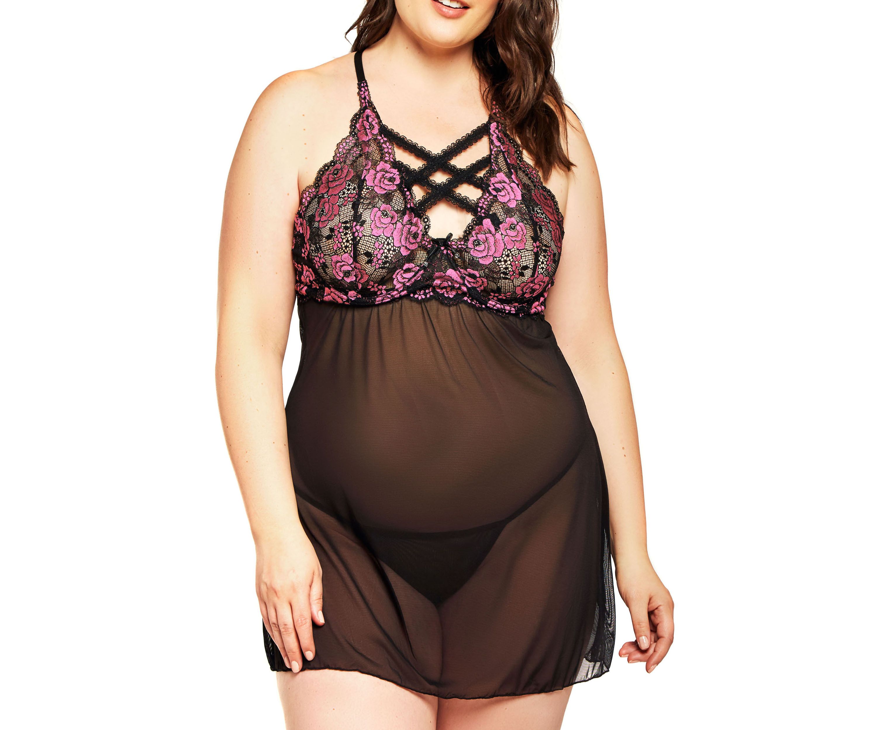 Plus Size Gia Strappy Lace Babydoll Set