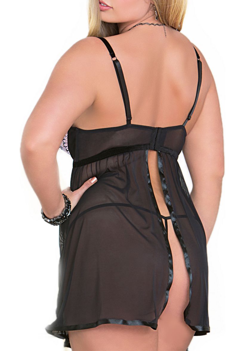 Plus Size Mesh & Lurex® Lace Babydoll Chemise