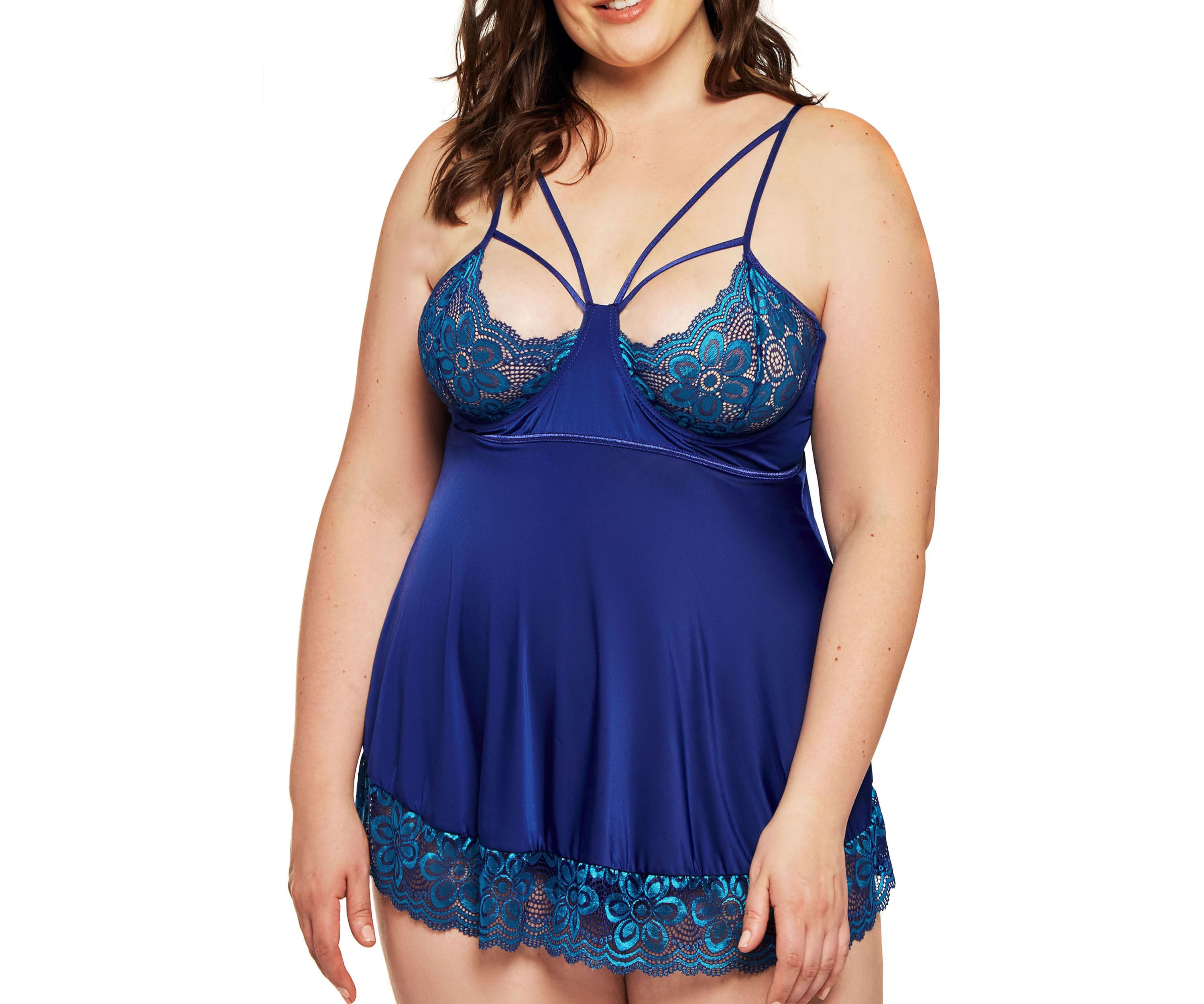 Plus Size Daisy Foil Lace Babydoll Set