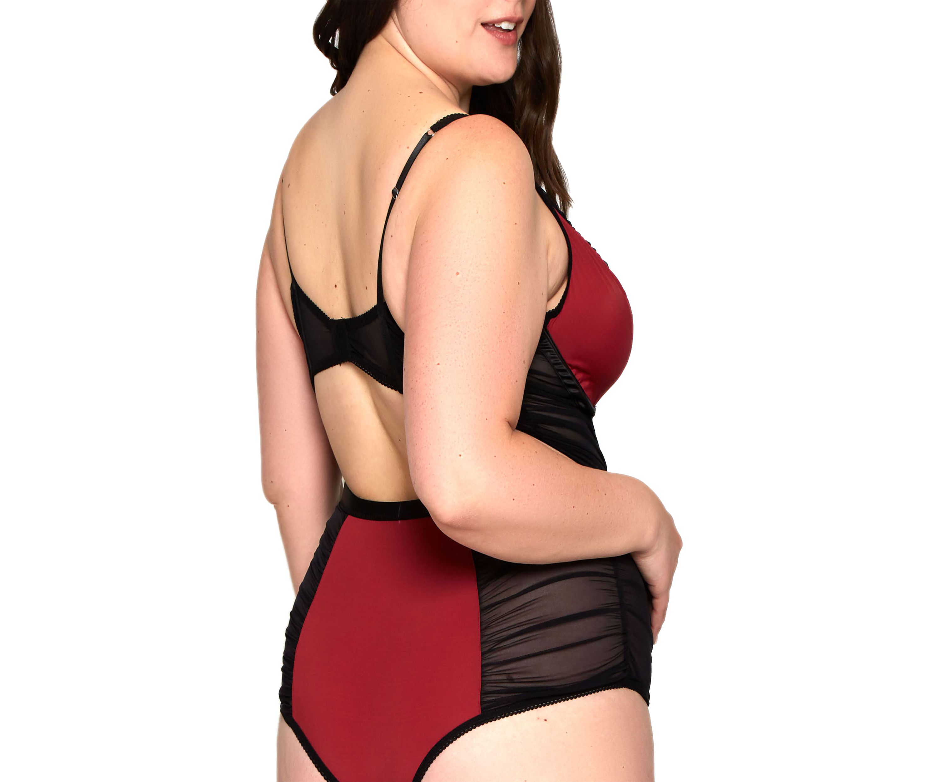 Plus Size Micro & Mesh Teddy with Ruching & Appliqué