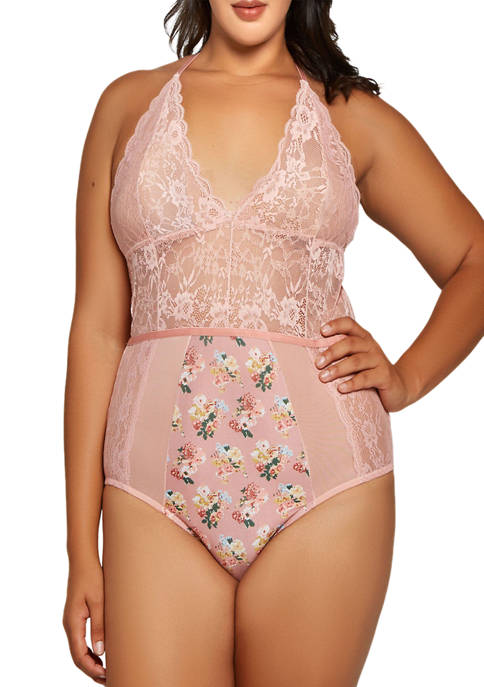 iCollection Plus Size Camilla Soft Lace Halter Teddy