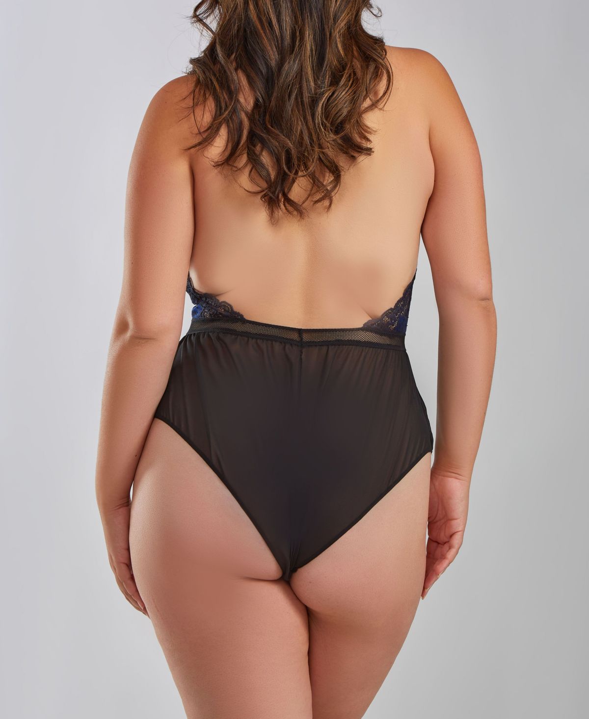 Blake Plus Size Plunge Soft Lace and Mesh Halter Romper