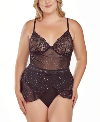 iCollection Plus Size Women's 1PC Underwire Glitter and Lace Bodysuit Lingerie