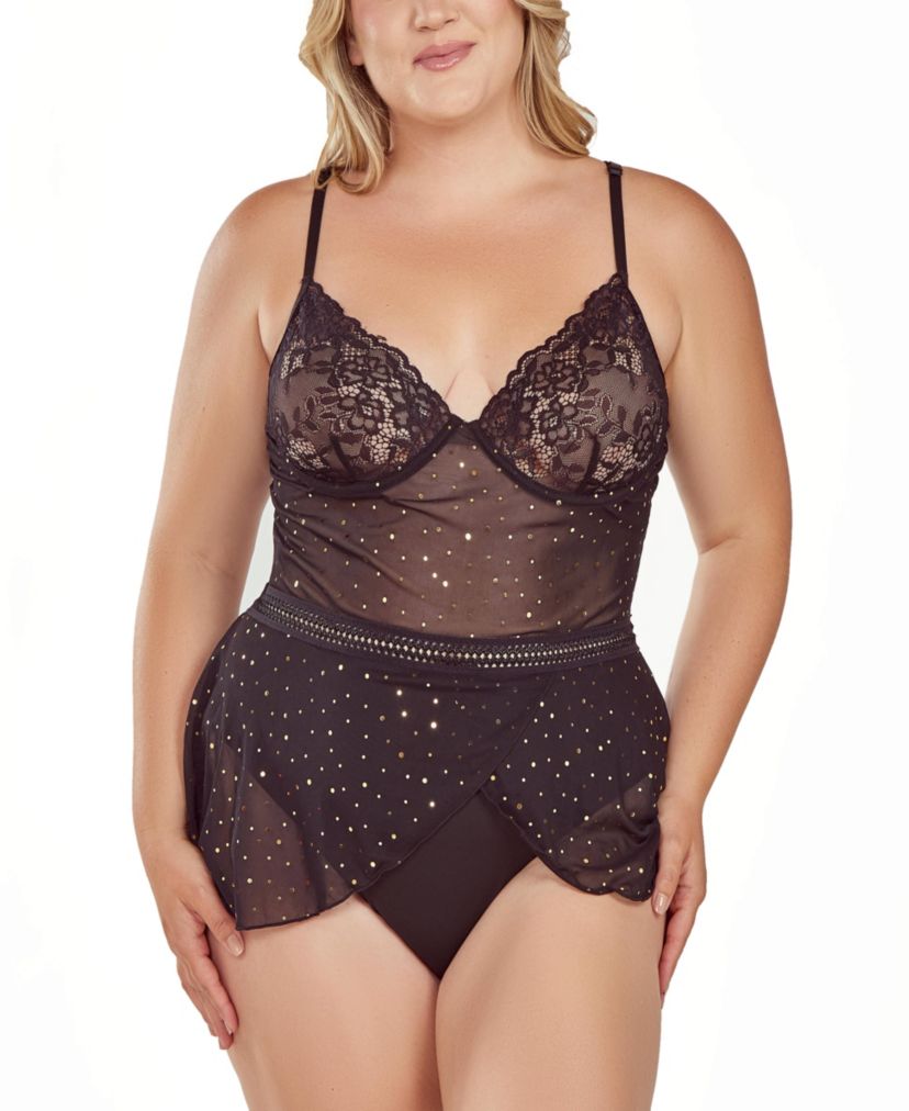 iCollection Plus Size Womans 1PC Underwire Glitter and Lace Bodysuit Lingerie