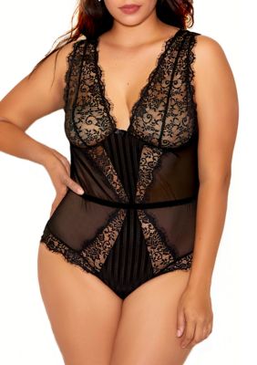 Plus  Selena Lace and Mesh Bodysuit