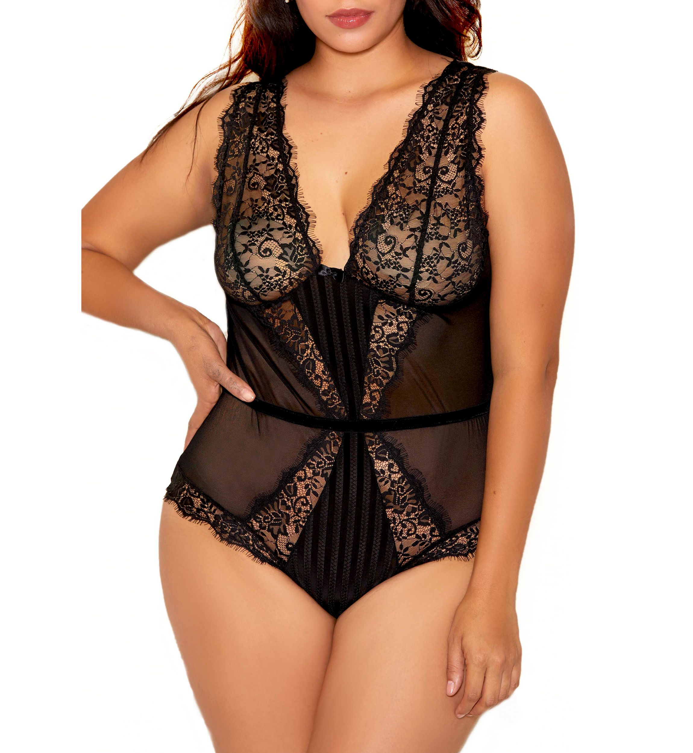 Plus size  Selena Lace and Mesh Bodysuit