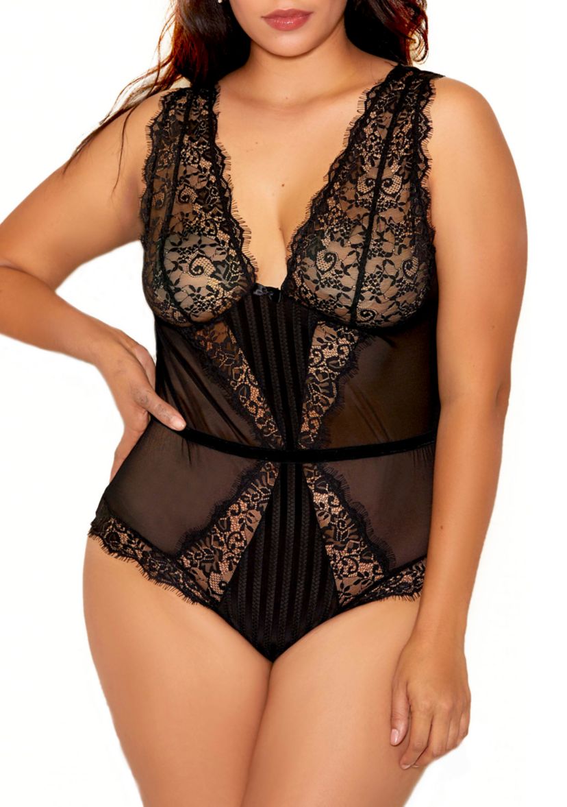 Plus size  Selena Lace and Mesh Bodysuit