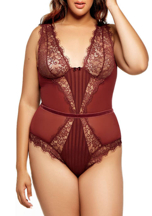 iCollection Plus size Selena Lace and Mesh Bodysuit