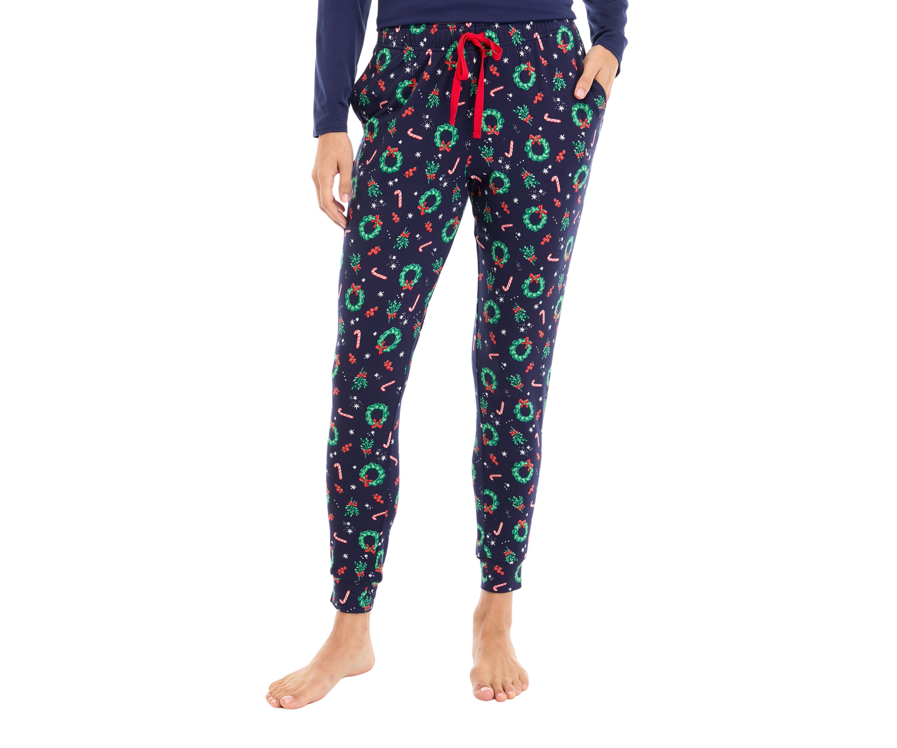 Womens Holiday Wreaths Jogger Pajama Pants