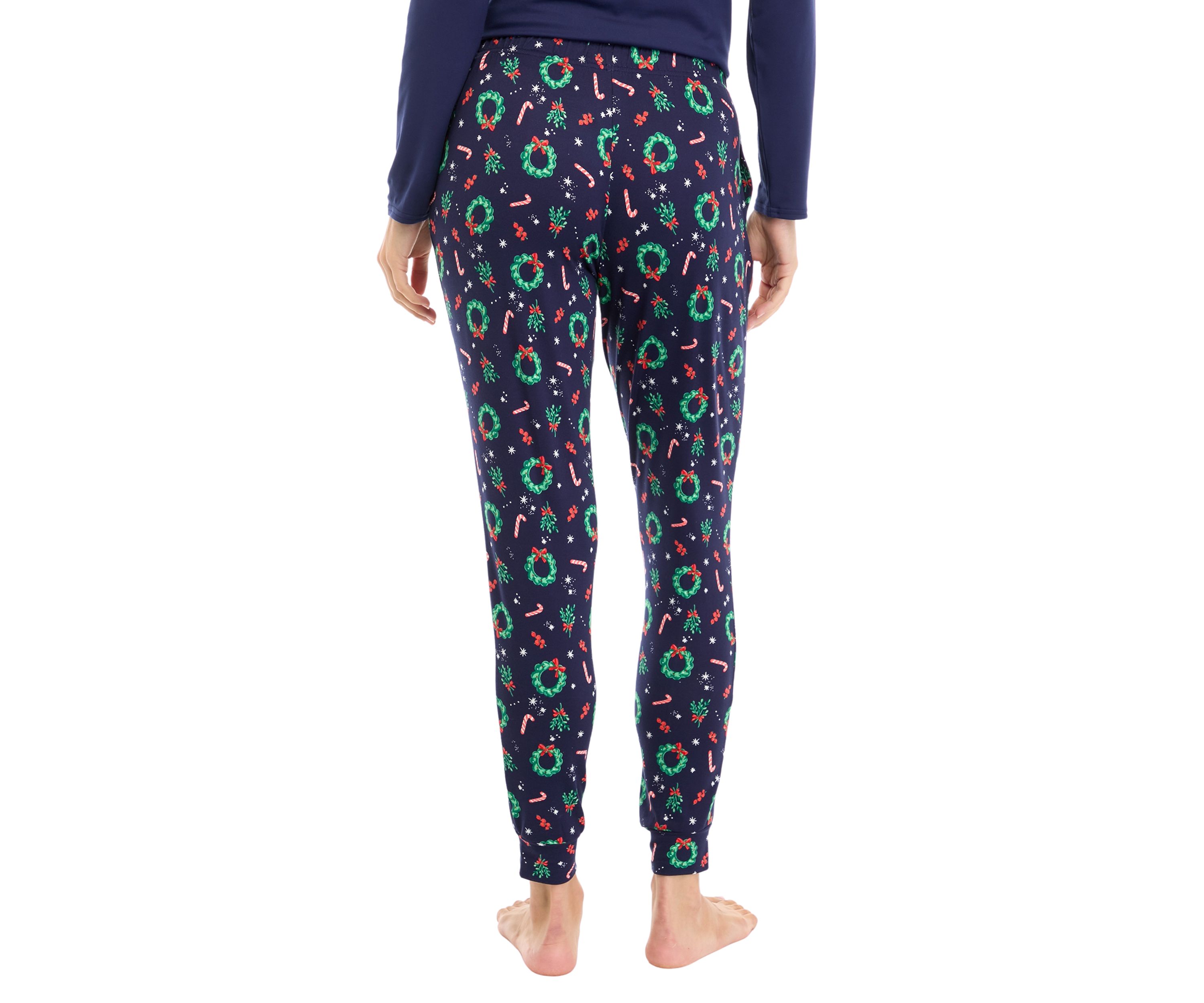 Womens Holiday Wreaths Jogger Pajama Pants