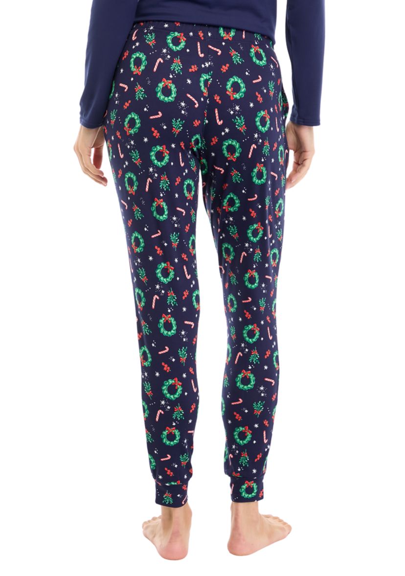 Womens Holiday Wreaths Jogger Pajama Pants