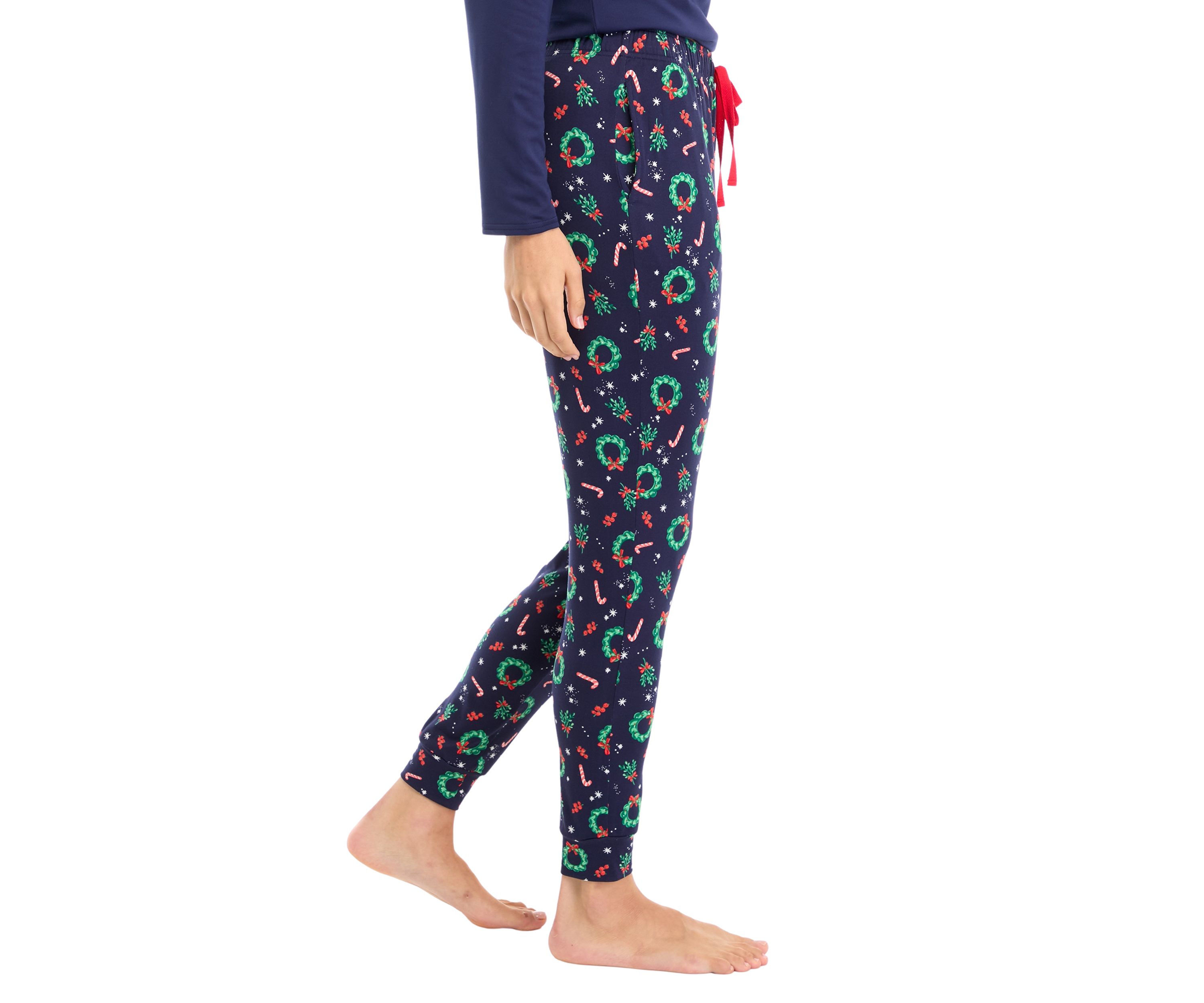 Womens Holiday Wreaths Jogger Pajama Pants