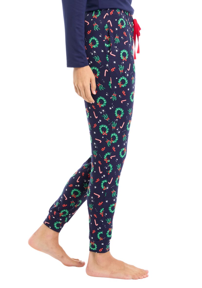 Womens Holiday Wreaths Jogger Pajama Pants