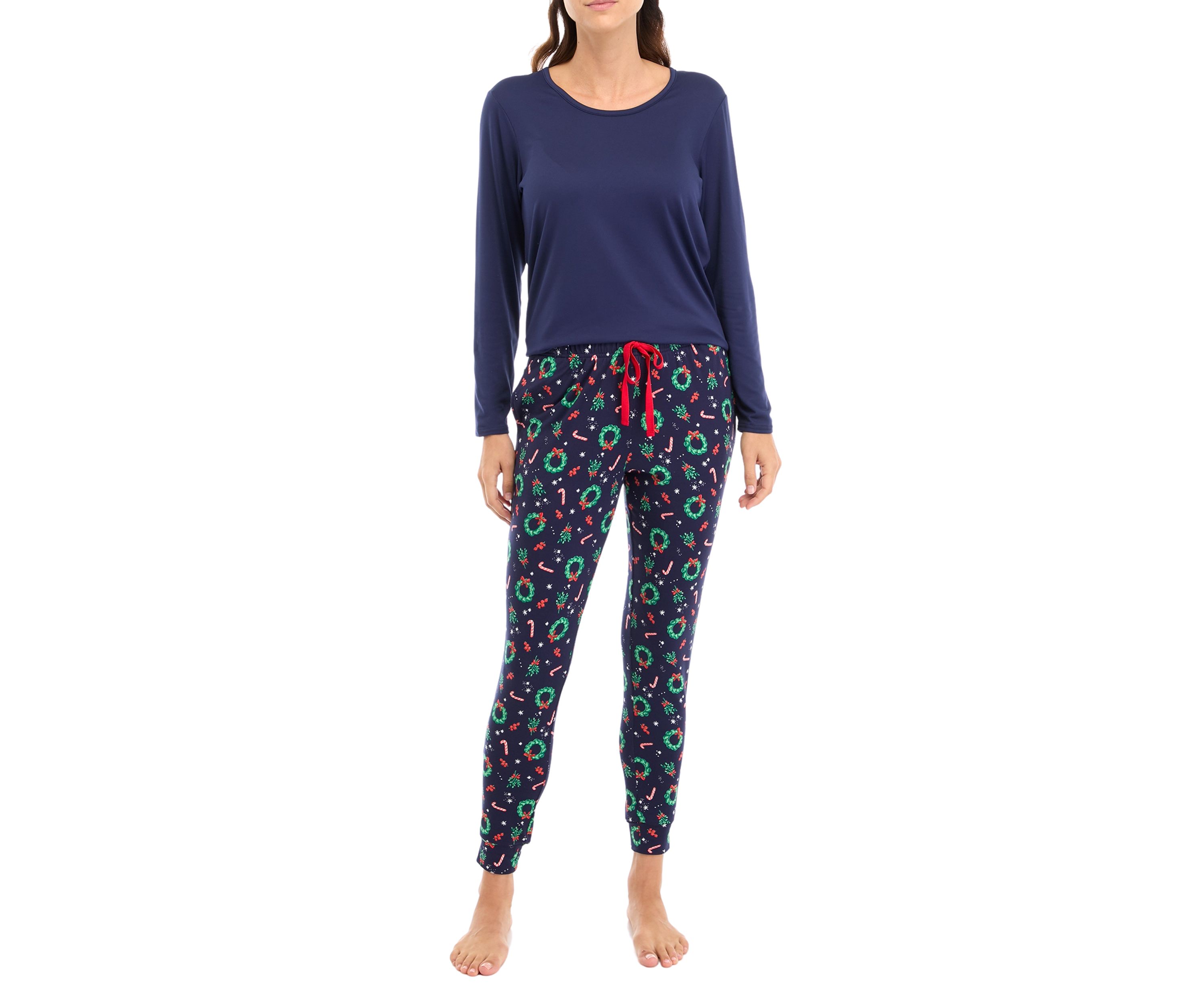 Womens Holiday Wreaths Jogger Pajama Pants