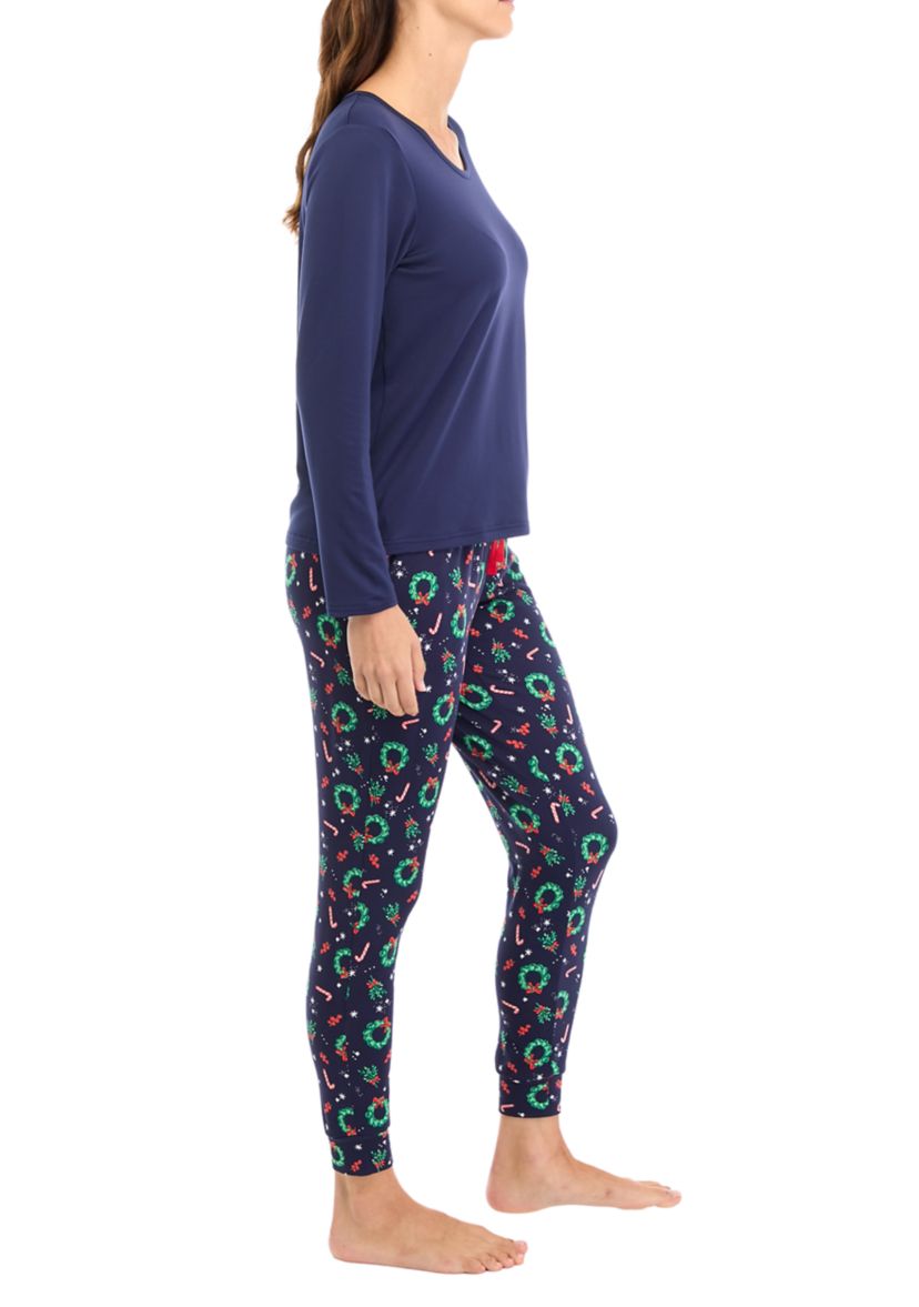 Womens Holiday Wreaths Jogger Pajama Pants