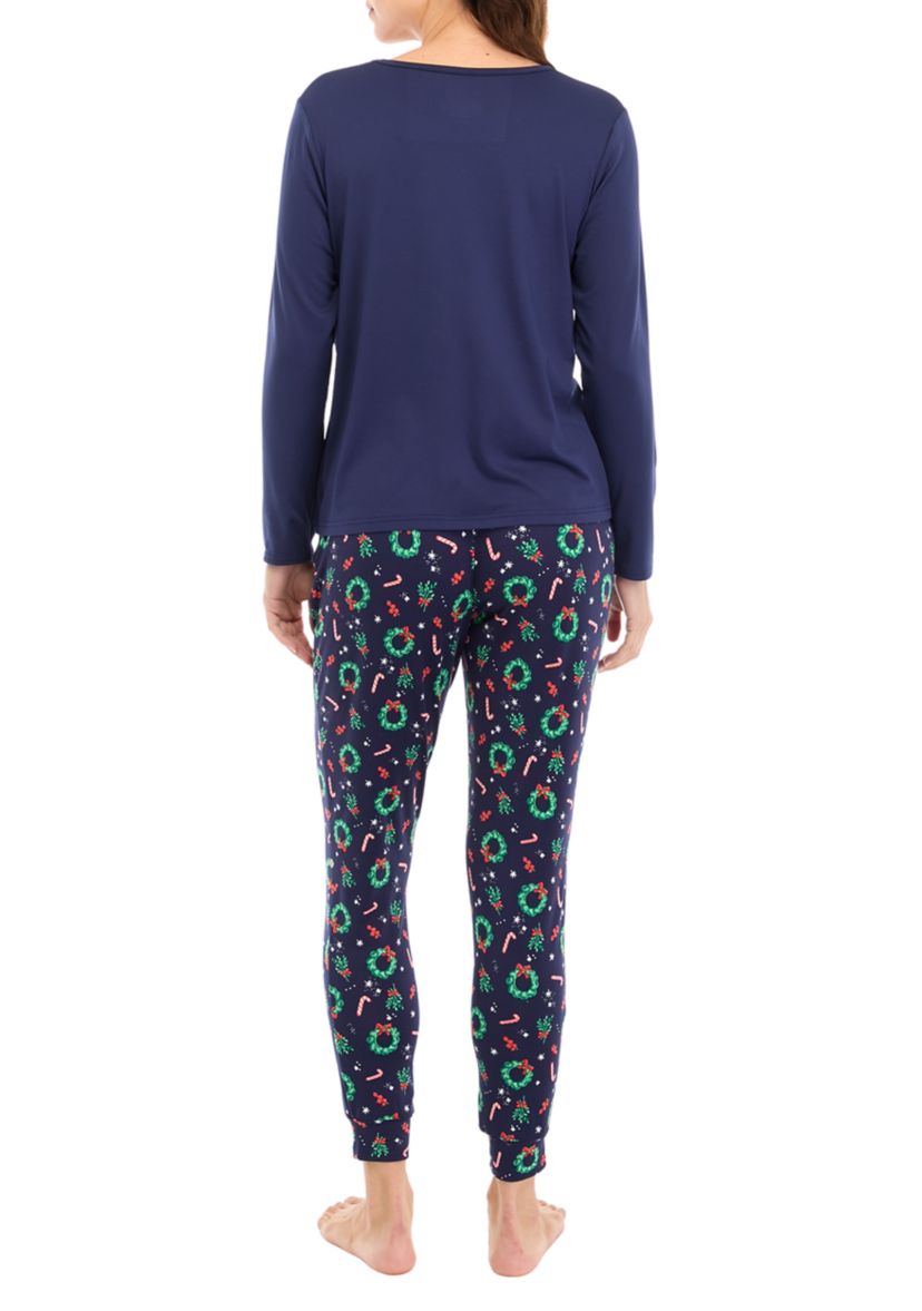 Womens Holiday Wreaths Jogger Pajama Pants
