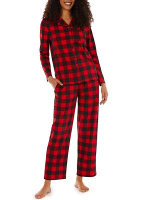 PAJAMARAMA Women s Red Buffalo Check Notch Pajama Set belk