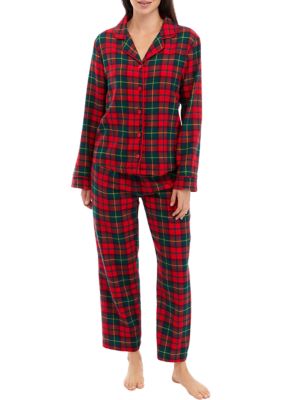 Women's Vintage Red Plaid Notch Pajama Set