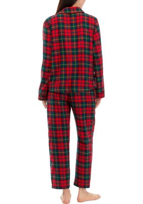 Women's Vintage Red Plaid Notch Pajama Set