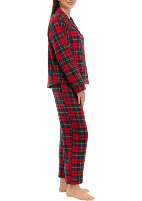 Women's Vintage Red Plaid Notch Pajama Set