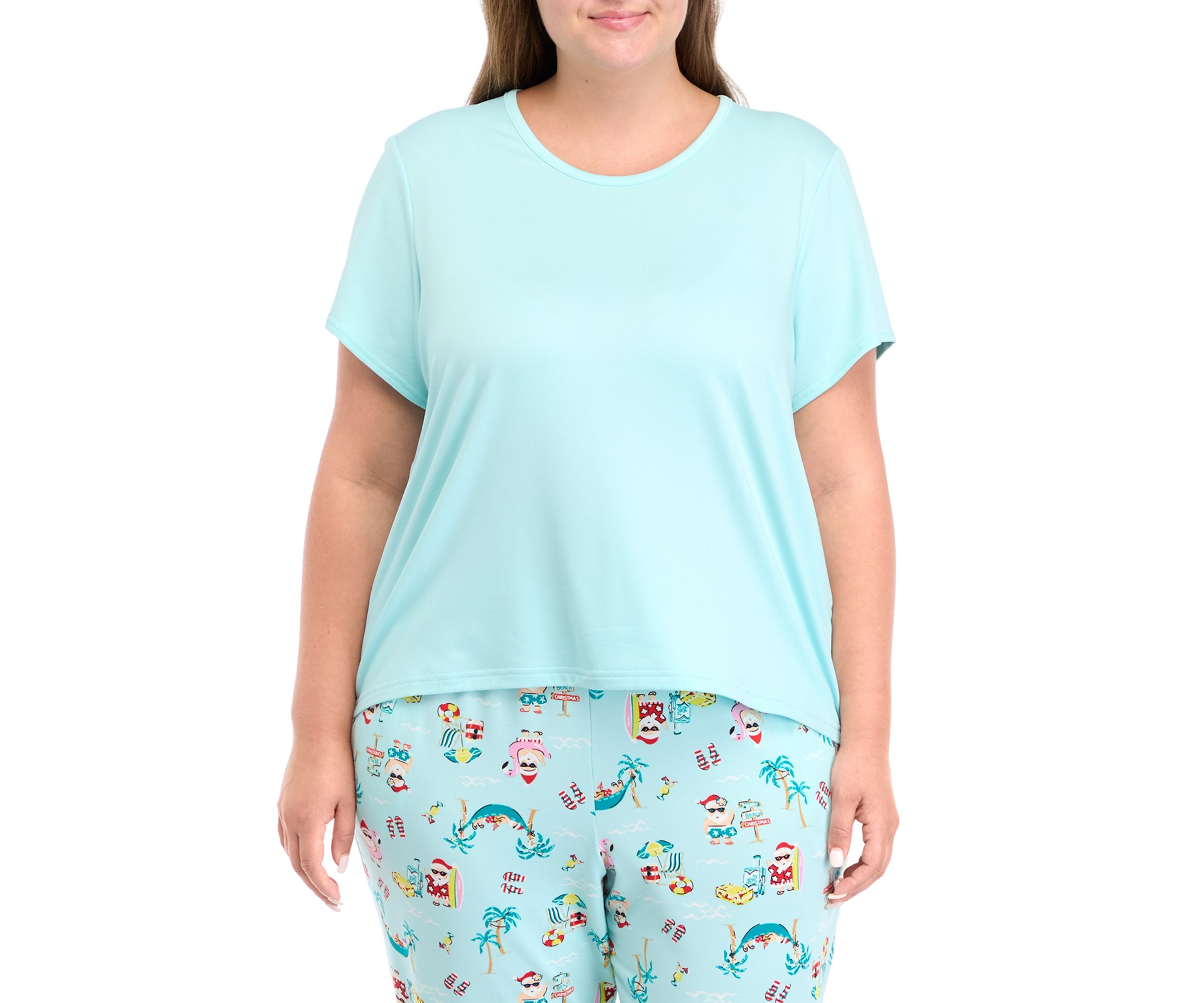 Plus Size Beachy Christmas Solid Short Sleeve Pajama Top