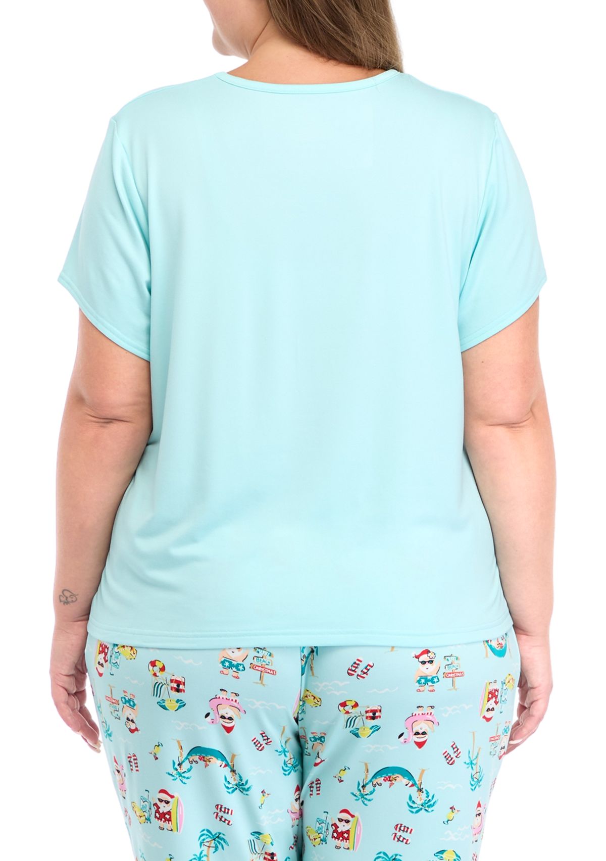 Plus Size Beachy Christmas Solid Short Sleeve Pajama Top