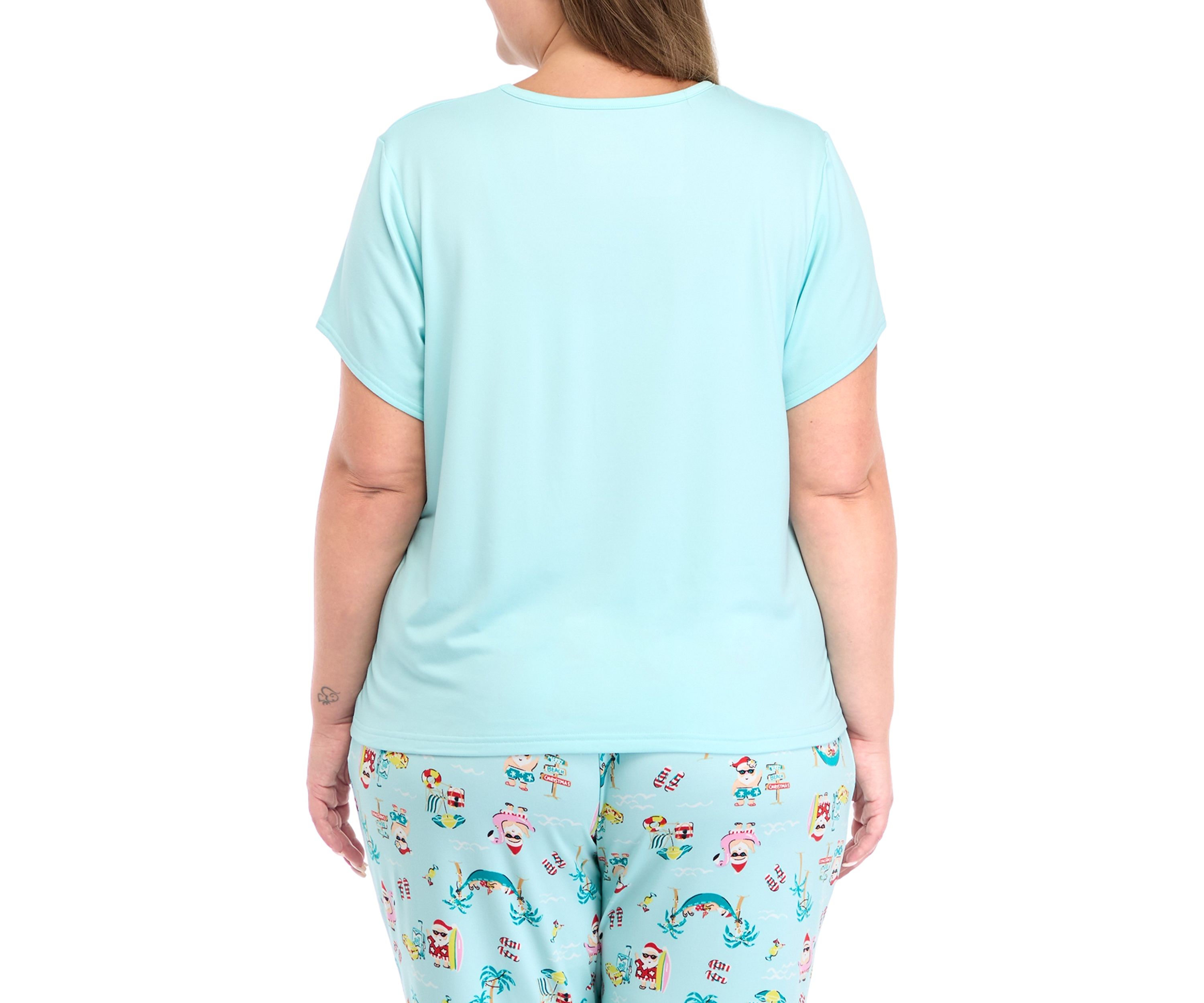 Plus Size Beachy Christmas Solid Short Sleeve Pajama Top