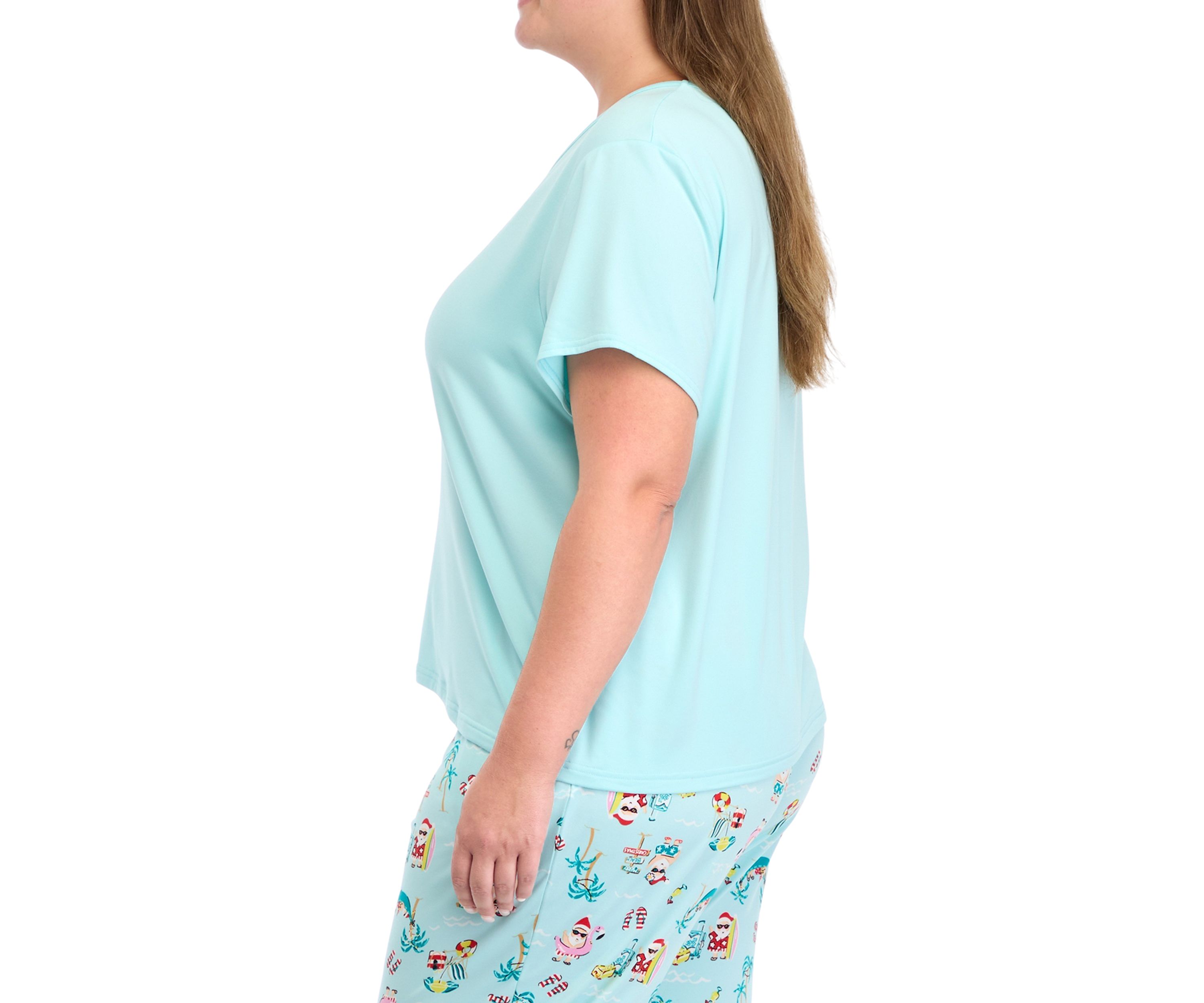 Plus Size Beachy Christmas Solid Short Sleeve Pajama Top