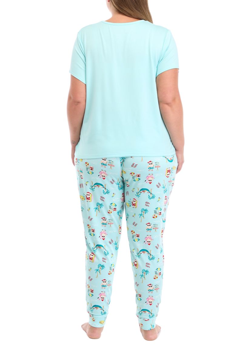 Plus Size Beachy Christmas Solid Short Sleeve Pajama Top