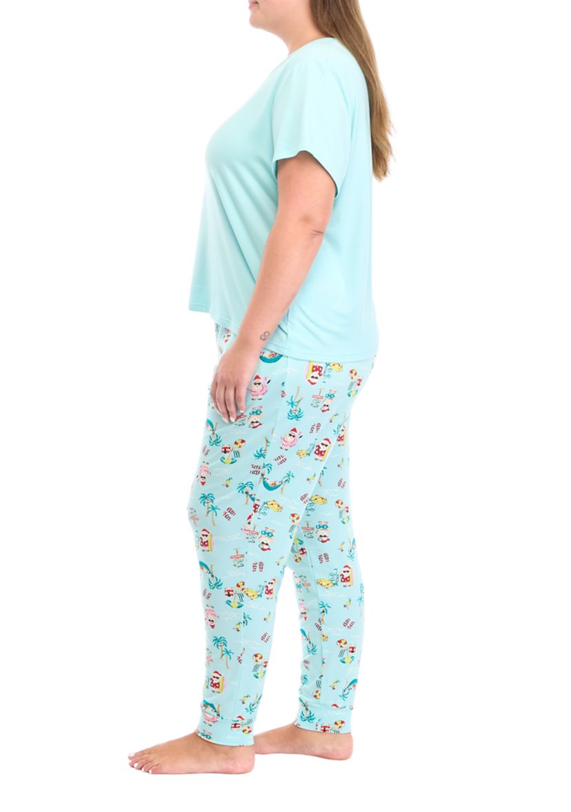 Plus Size Beachy Christmas Solid Short Sleeve Pajama Top