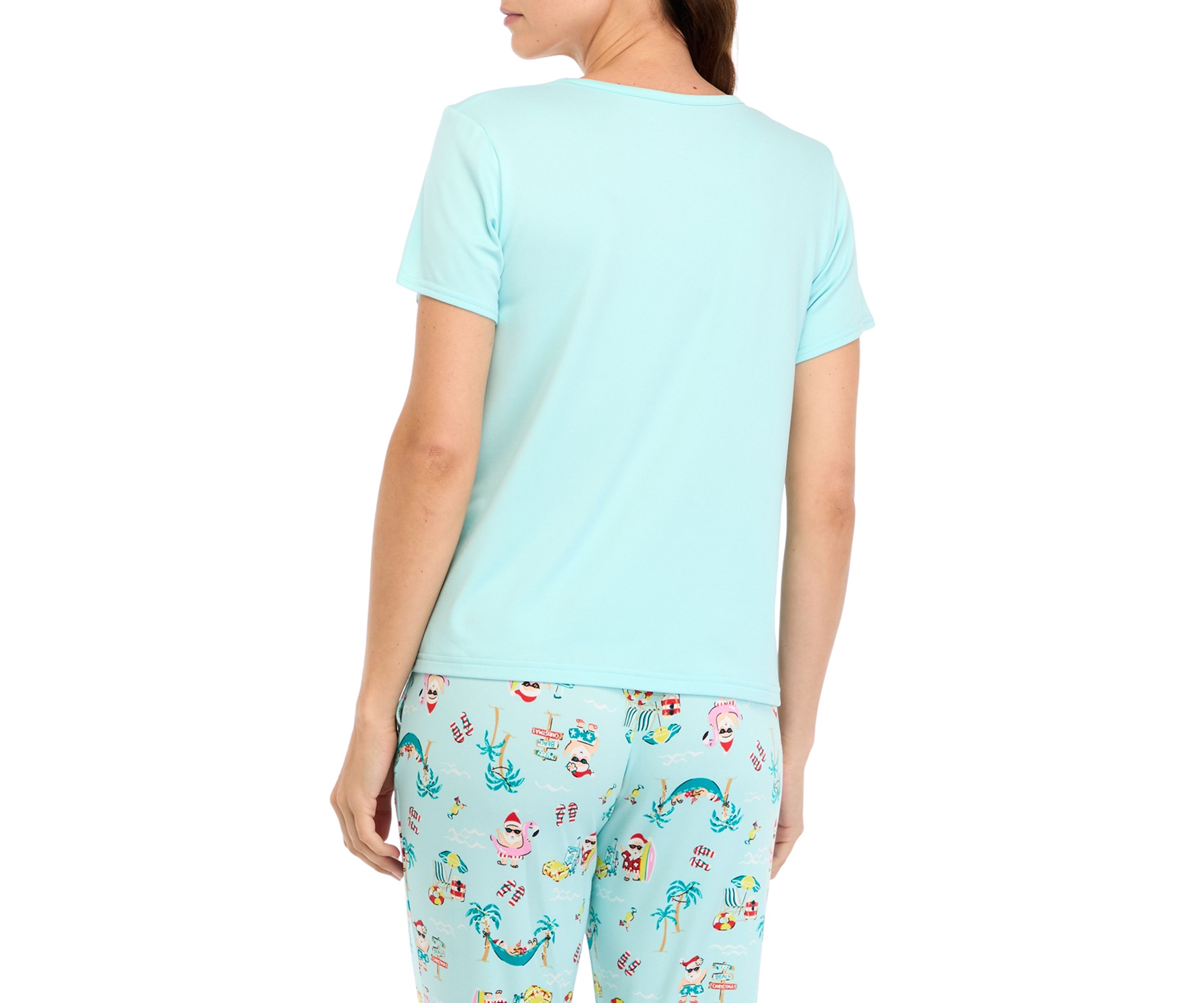 Womens Beachy Christmas Solid Short Sleeve Pajama Top