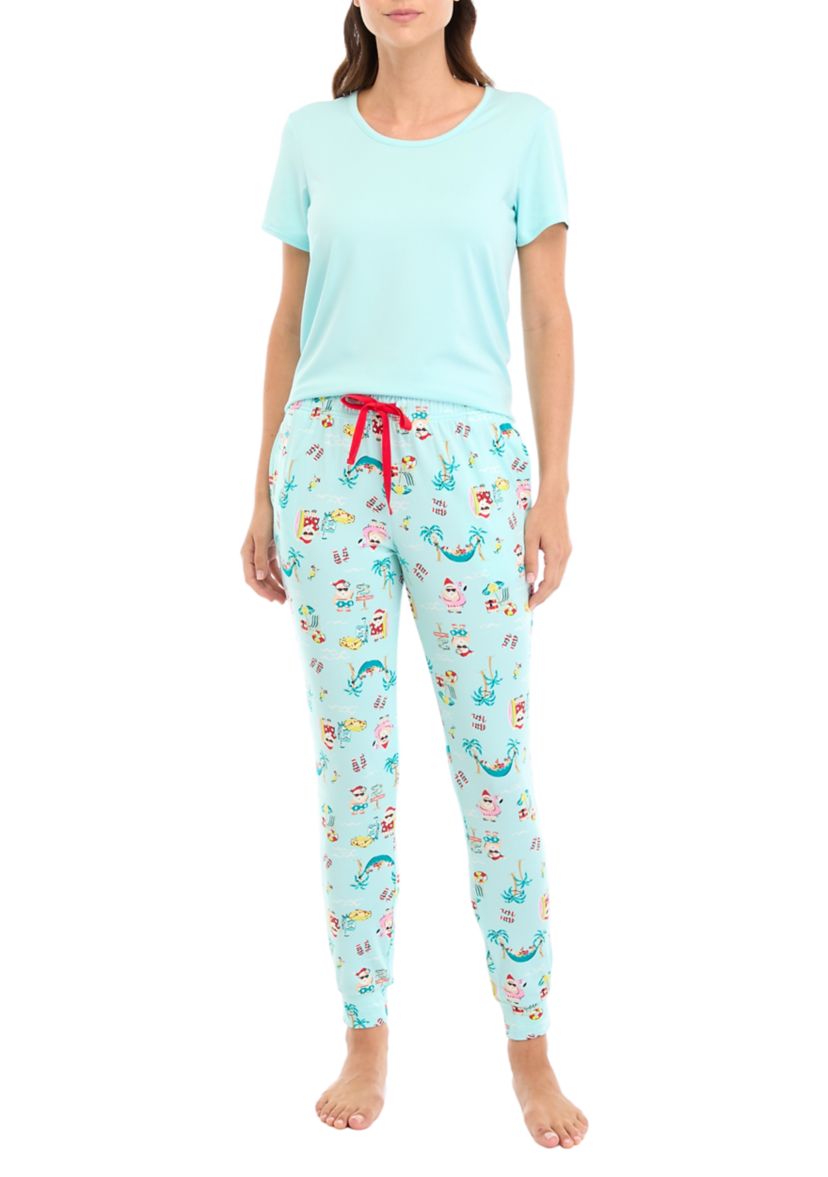 Womens Beachy Christmas Solid Short Sleeve Pajama Top