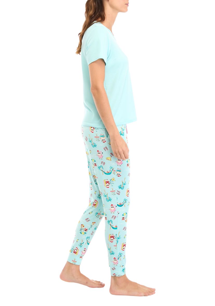 Womens Beachy Christmas Solid Short Sleeve Pajama Top