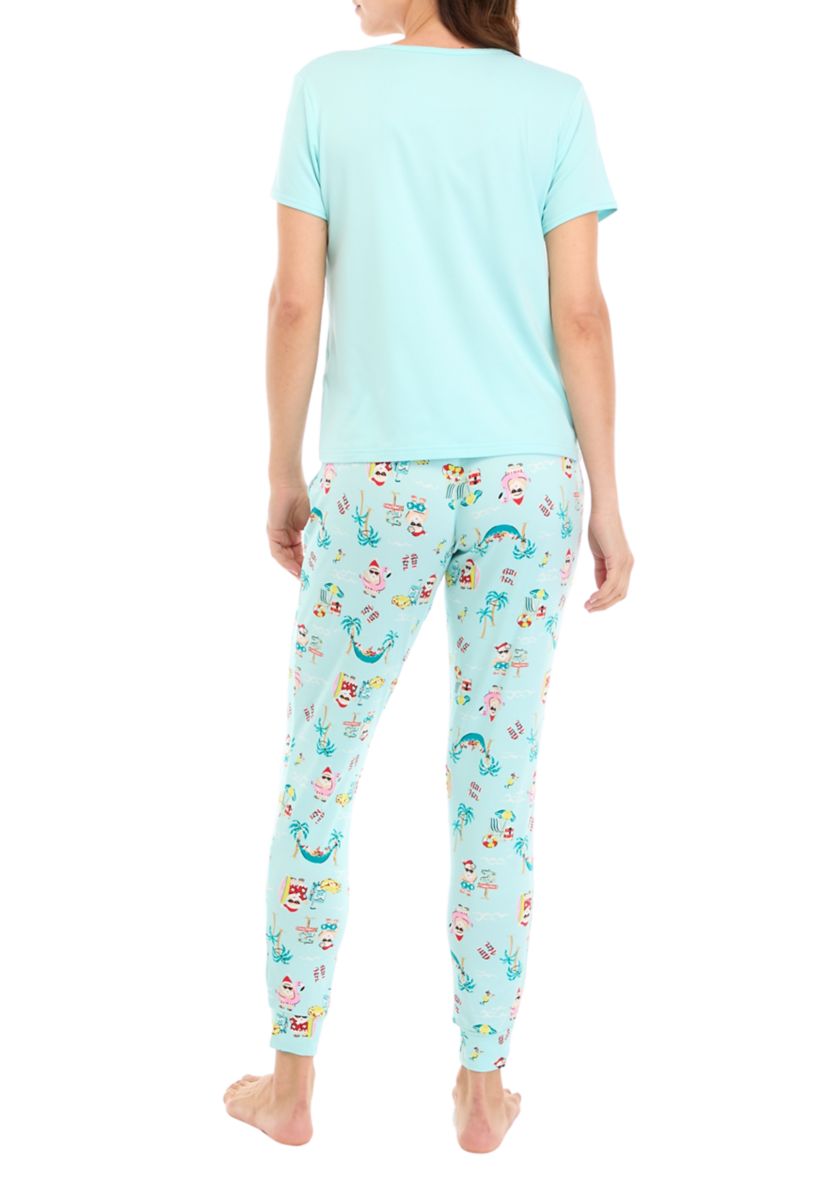 Womens Beachy Christmas Solid Short Sleeve Pajama Top