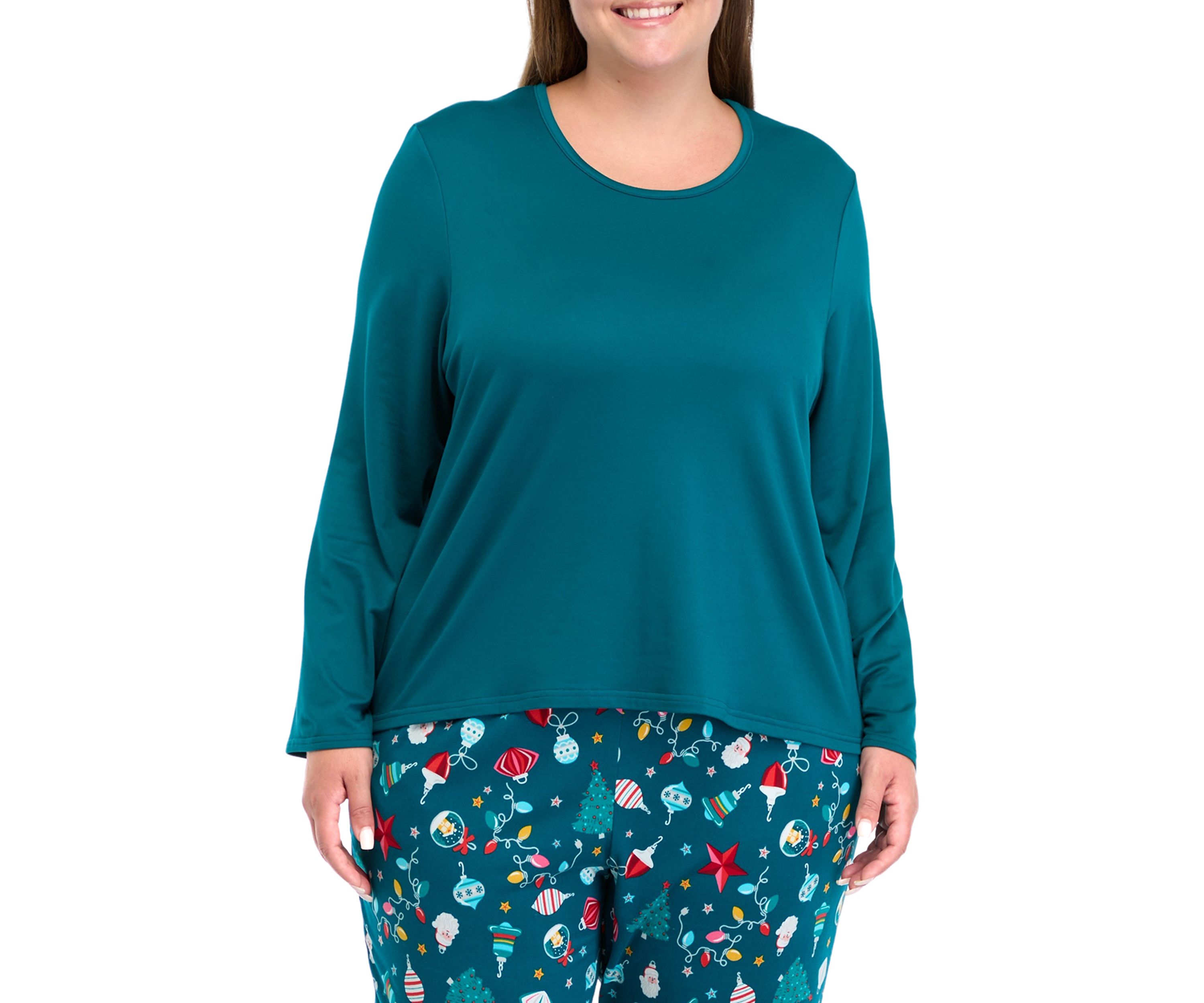 Plus Size Holiday Lights Solid Long Sleeve Top