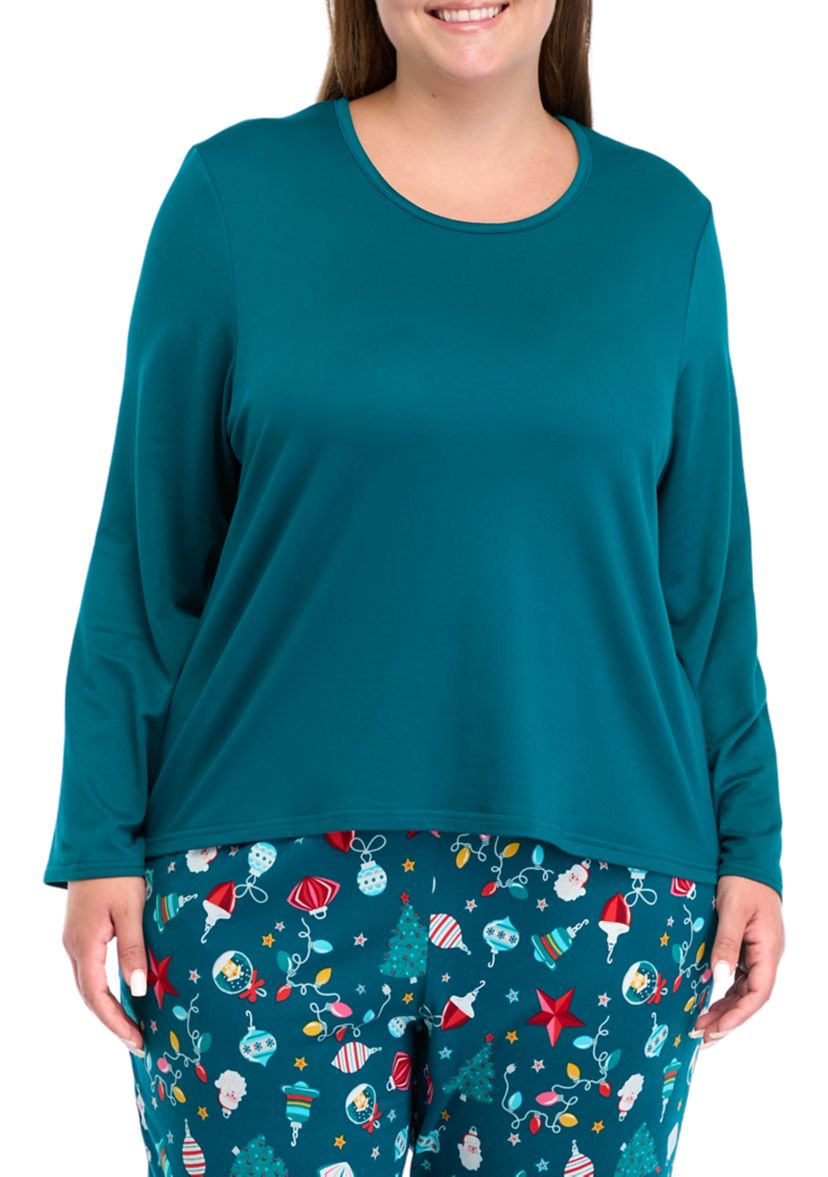 Plus Size Holiday Lights Solid Long Sleeve Top