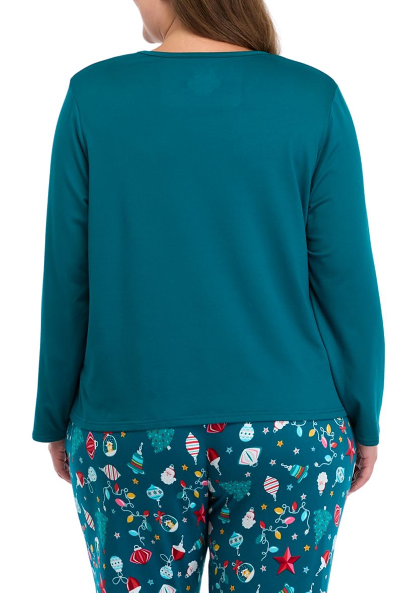Plus Size Holiday Lights Solid Long Sleeve Top