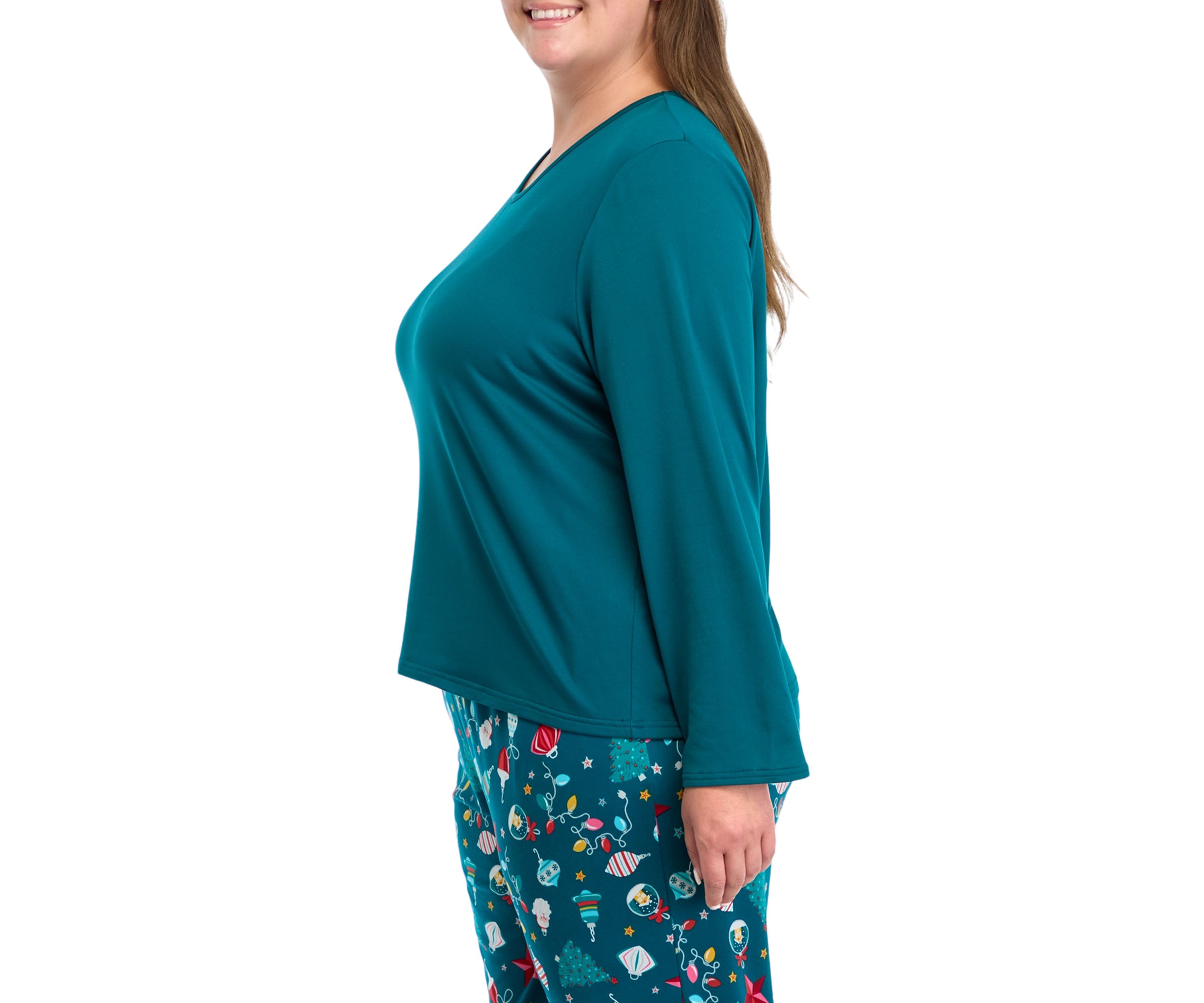 Plus Size Holiday Lights Solid Long Sleeve Top