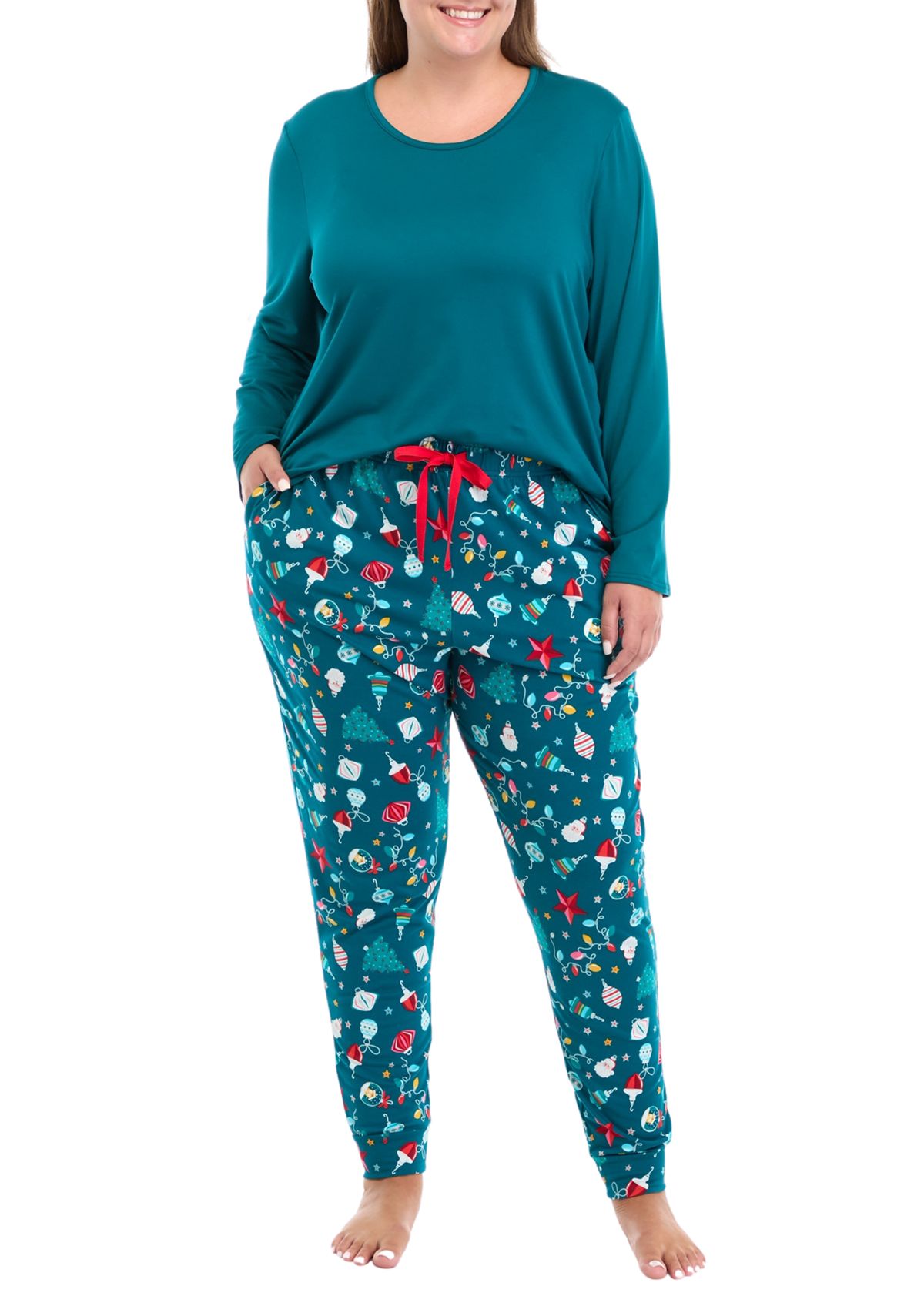 Plus Size Holiday Lights Solid Long Sleeve Top