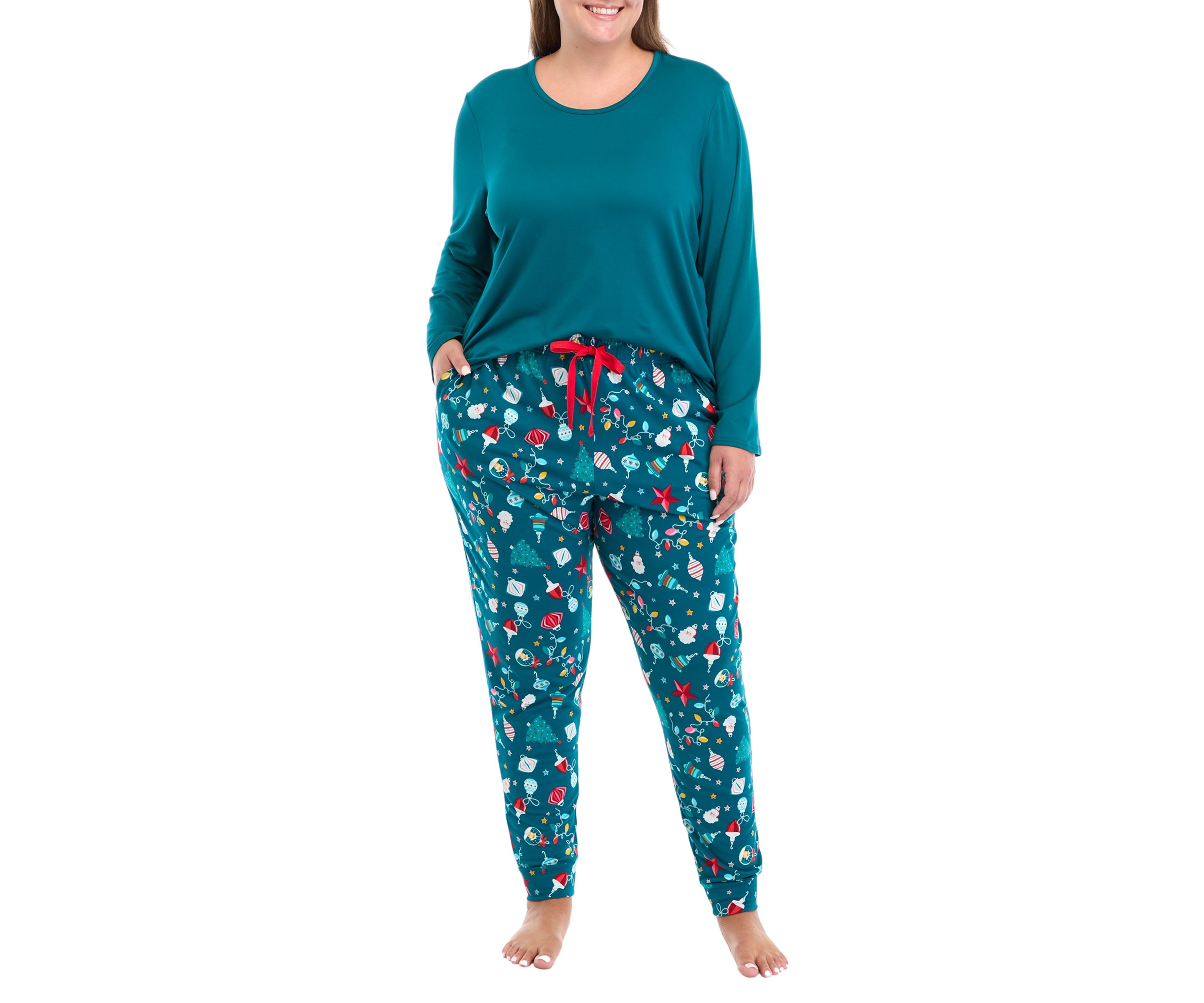 Plus Size Holiday Lights Solid Long Sleeve Top